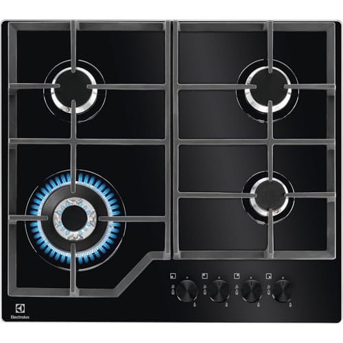 Electrolux EGM6343YAK Série 600 Gaz sur verre 60 cm à encastrer, 4 feux, brûleur Wok, réglage précis de la flamme, facile à nettoyer, sécurité...