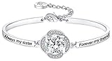 Aihitero Birthday Sister Gift, Engraved ‘Always My Sister Forever My Friend’ Love Bangle Bracelet, White Gold Women Girl Jewelry, Christmas Xmas Anniversary Wedding Present from Brother BFF Sibling