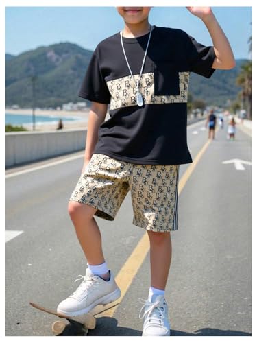 Image of COZYEASE Boys' 2 Piece Outfits Summer Shorts Sleeve Graphic T Shirts and Shorts Sets Vacation Beach Clothes