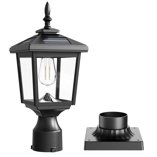 Greluna Solar Post Light Outdoor 60 Lumens Dusk to Dawn Lamp Post Light Solar Powered & Waterproof Fits 6x6 Wooden Posts 3 Inch Poles for Garden Pathway Driveway Fence & YardCool White