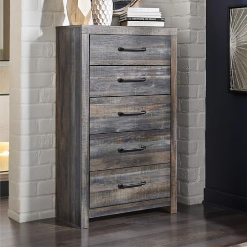 Image of Signature Design by Ashley Drystan Chest of Drawers, 5 Drawer Tall Dresser, Assembled, Engineered Wood, For Bedroom Storage, Brown Gray