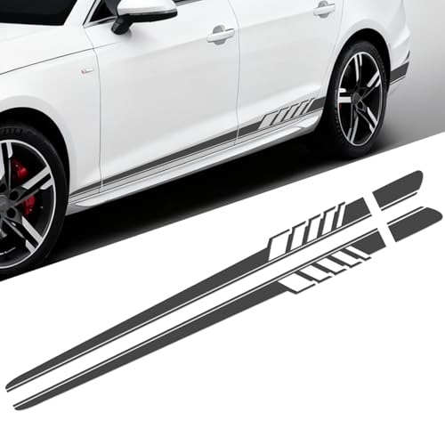 Image of 2PCS Car Side Skirt Decals, Auto Body Large Stickers, Waterproof PVC Racing Long Stripes Personalized Stickers, Car Stripe Stickers Decor Racing Accessories for Cars Trucks SUVs (Dark Gray)