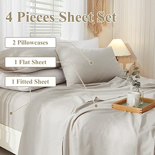 Ivellow 100% Pure Linen Sheets Set Queen Washed French Linen Bed Sheets 16”Deep Pocket 4 Pcs Soft Breathable Durable Farmhouse Natural Flax Linen Bedding Set-1 Flat Sheet-1 Fitted Sheet-2 Pillowcase #TOP1
