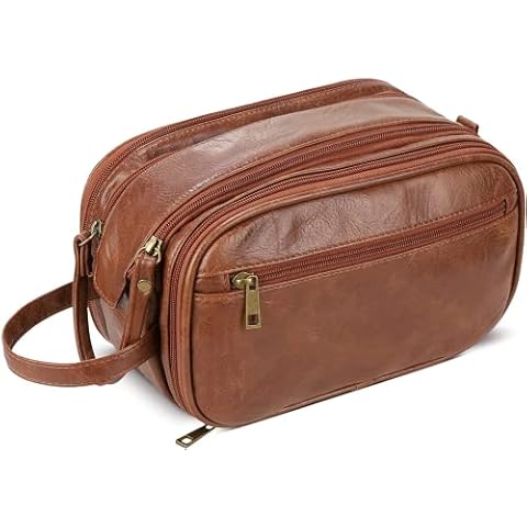 PU Leather Toiletry Bag for Travel Men, Large Wash Bag, Men's Toiletry Bag, Wash Bag, Men's Toiletry Bag for Hand Luggage & Suitcase (Brown), brown Cover