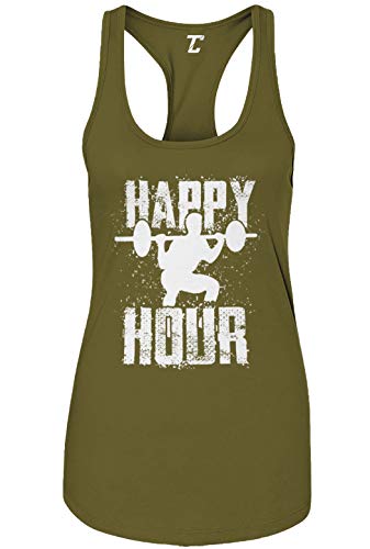 Happy Hour - Gym Workout Bodybuilder Fitness Women's Tank Top (Military Green, Large)