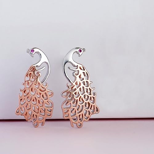 925 Sterling Silver Peacock Earrings, Multicolour Rhodium & Rose Plated