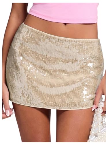 SOLY HUX Women's Sequin Mini Skirt Sparkly Low Rise Bodycon Skirts Going Out Party Clubwear