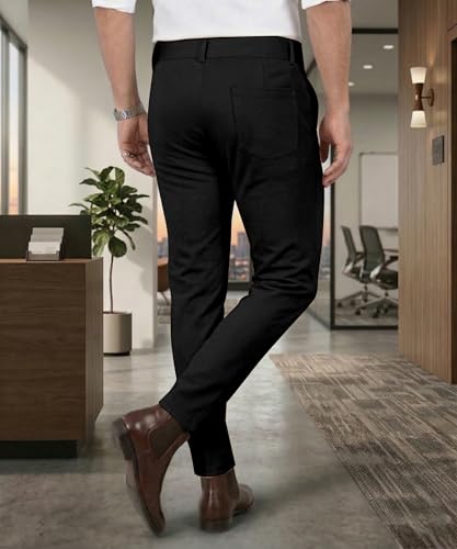 Image of Mehrang Men's Stretchable Stretchable Formal Pant Trousers | Stylish Slim Fit Men's Wear Trousers for Office or Party | Polycotton Knitted Fabric