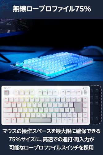 エレコム(ELECOM) エレコム ゲーミングキーボード V custom VK520 ロープロ Bluetooth 2.4Ghz無線 有線 着脱式 メカニカル 75%サイズ ホワイト TK-VK520LLWH の商品画像 2