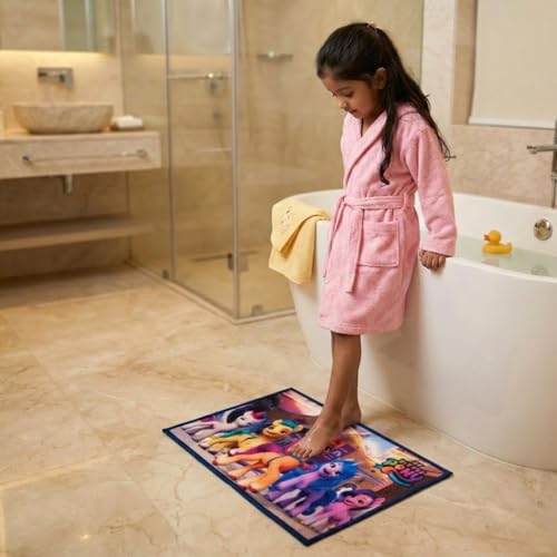 Image of Athom Living My Little Pony Funny Time Themed Multicoloured Kids Bathmat with Latex Backing, ANI-Skid, Premium Nylon Material, Set of 1