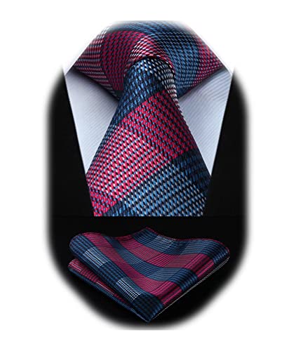 Image of HISDERN Ties for Men Solid Houndstooth Neckties Handkerchief Formal Business Tie & Pocket Square Set Wedding Party