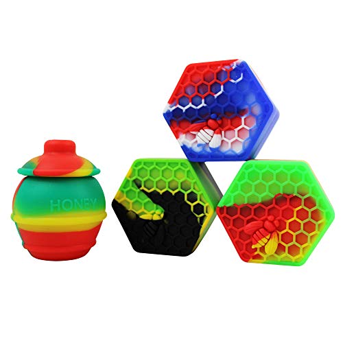 Dab Container Silicone - 1pc 35ml Honey Pot +3pcs 26ml Honeycomb Wax Containers