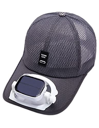 Image of Mens Baseball Cap with Solar Fan, Summer UV Protection Wide Brim Sun Hat Mesh Beach Hats, Solar Powered /USB Charging