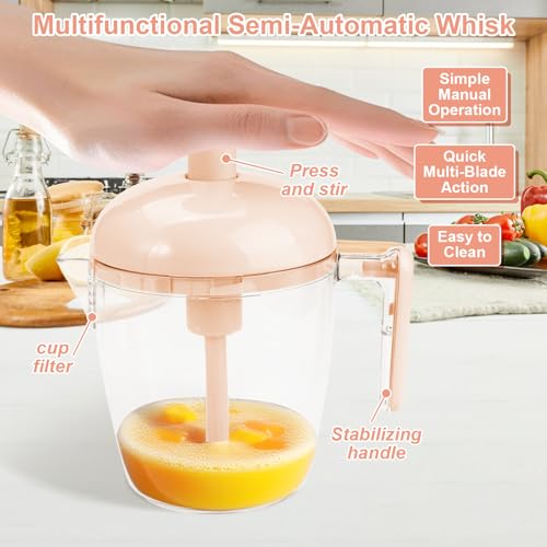 🏡🍽️Semi-Automatic Whisk – Push-Action Hand Mixer for Eggs, Batter, Cream & Frothing | Professional Kitchen Tool for Blending & Beating (Pink) - Image 2
