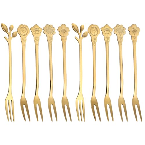 Cabilock Lot De 10 Fourchettes À Fruits En Acier Inoxydable 5.3 Pouces Fourchettes À Dessert À Deux Dents Pour Fêtes Cuisine Et Usage Quotidien
