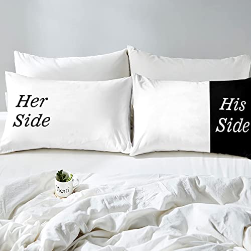 Loussiesd Black White Duvet Cover Set Double Size His Side Her Side Bedding Set Simple Themed Decor Modern Design Comforter Cover with 2 Pillow Shams Novelty Microfiber Zipper 3 Pieces Stylish - Image 2