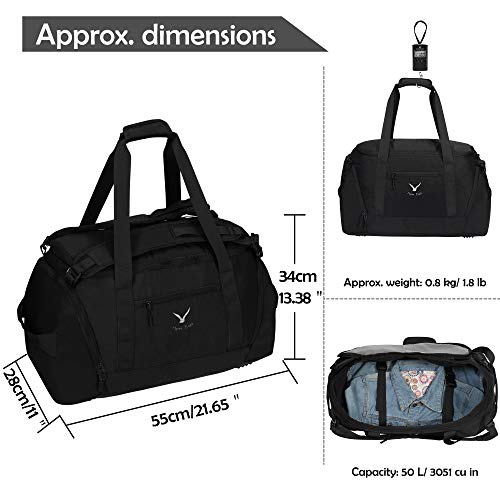 Hynes Eagle 50L Duffel Backpack 4 Way Travel Backpack Sports Duffel Bag, Black