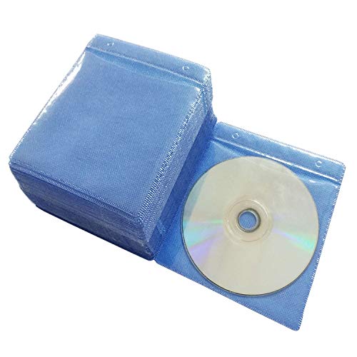 Haplives Cd/Dvd/Bluray Sleeves,Double-Sided Refill Plastic Sleeve For Cd And Dvd Storage Binders,100 Pack (Blue) #TOP3