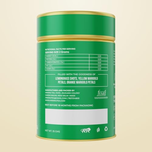 Image of Hindraj Lemon Lily Queen Lemongrass Marigold Herbal Loose Tea 35 g Natural Ingredients Citrusy & Floral Tea Blend Great for Iced Tea, Mocktails, No Sugar
