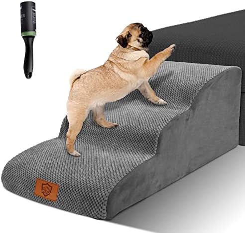ZNM Dog Steps for Bed, 3-Step Dog Stairs for Sofa with Removable Washable Cover, Non-Slip Pet Ramp Ladder for Dogs and Cats - Send Lint Roller, 85(L) x 40(W) x 40(H)cm