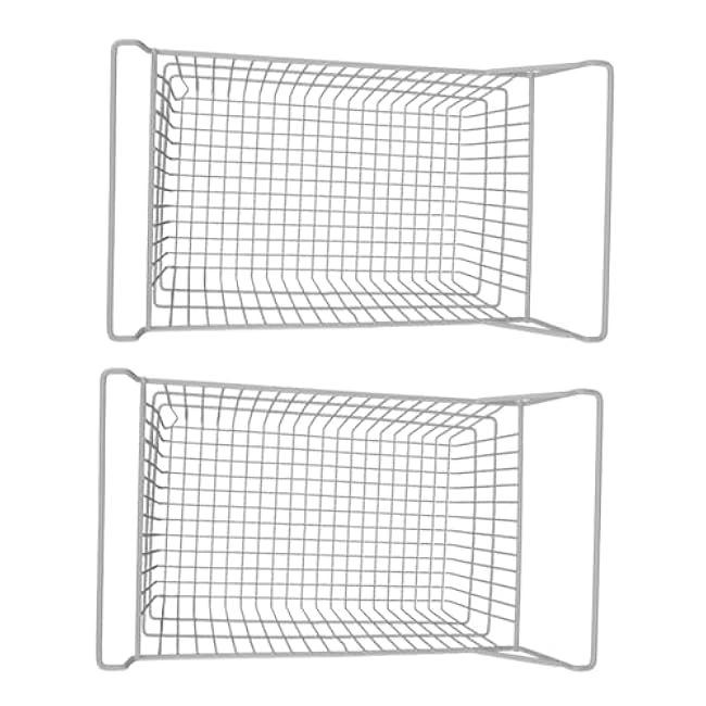 Freezer Baskets Wire Storage, 2pcs Steel Wire Organizer Bins 19.7x9.4 Inch with High Low Handles - Durable PE Coating, Easy Access Kitchen Pantry Storage (type 2)