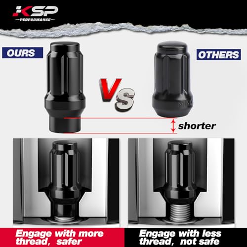 Image of KSP M12x1.5 Extended Lug Nuts, 24PCS 6 Spline Tuner Closed End ET Wheel Lug Nut for Aftermarket Wheels, 12mmx1.5 Bulge Acorn Nuts Replacement for Toyota Tacoma 4runner Tundra with 1 Socket Key Black