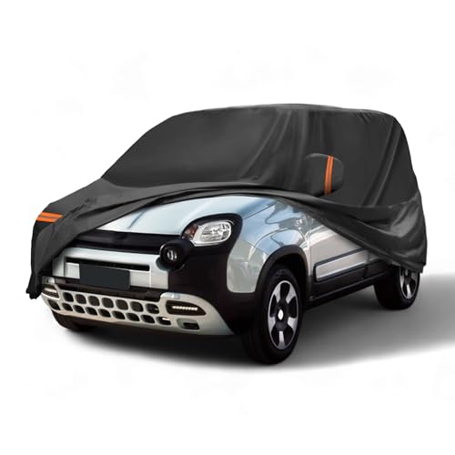A ABSOPRO Copertura Auto per Fiat Panda 2012-2024 PEVA Spunlace Cotone Esterno Copertura Auto Completa Tutte Impermeabile Antivento Sole Pioggia Neve Protezione Zipper Porta Passeggero Nero