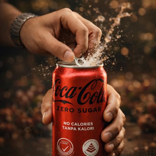 Image of COCA COLA - Zero Sugar Soft Drink Cans (320ml x 12 Pack) By COUGAR | Refreshing Carbonated Beverage with Classic Cola Taste | No Sugar No Calories Drink for Parties, Meals & Daily Refreshment | FREE 6 PRESTIGE PISTACHIO WAFFI BARS INCLUDED - (Imported-Malaysia)