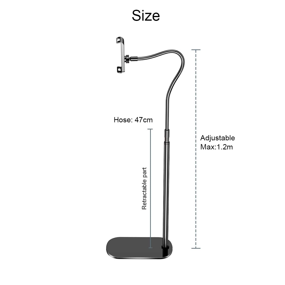 Soporte de cuello de cisne ajustable en altura para dispositivos de 4 a 10.9 pulgadas, altura ajustable de 1.4 m, soporte perfecto para leer, ver y videollamadas