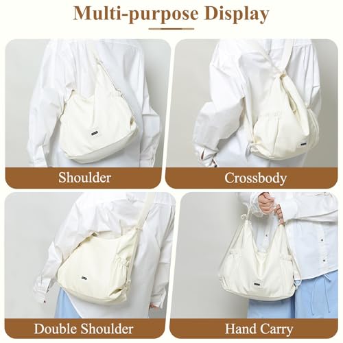 Mabecol 2-in-1 Shopper Tasche Damen, Handtasche, Henteltasche & Rucksack Mittelgroß, Wasserabweisende Umhängetasche aus Nylon, Wandelbare Tote Bag für Alltag, Uni & Reisen, Beige