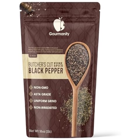 Gourmanity 1lb Coarse Black Pepper Butcher's Cut 12 Mesh Black Pepper, Coarse Ground Black Pepper, Bulk Ground Black Pepper, Cracked Pepper, Coarse Ground Pepper, Crushed Black Pepper, ASTA Grade Cover