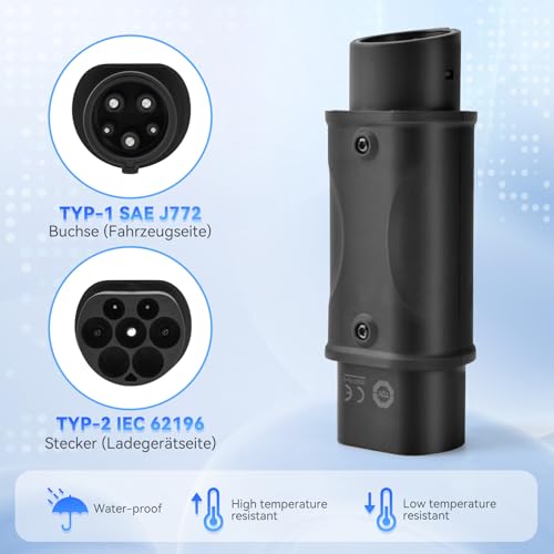 Adaptateur VE Type 2 vers Type 1 convertisseur IEC 62196 SAE J1772 max 32A