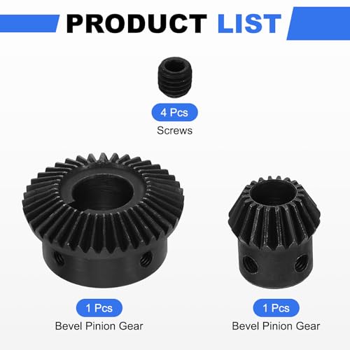 Image of uxcell 2Pcs Tapered Bevel Gears Set, 1 Mod 1:2 (20T /40T) Harden Steel Straight Bevel Gear, 90 Degree Steering Motor Gears, (10mm /15mm Shaft Hole with Keyway)