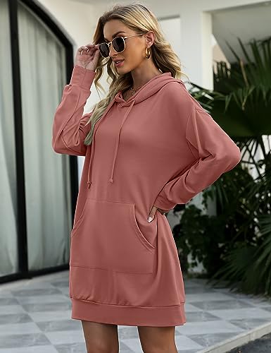 Image of Quenteen Women Hoodies Dress Hooded Sweatshirts Dress Casual Long Sleeve Tunic Dress Oversized Sweatshirts with Pocket