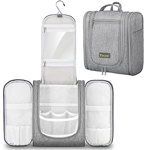 BALEINE Toiletry Bag for Women and Men, Water-Resistance Cosmetic Bags Makeup Organizer for Toiletries with Hanging Hook (Large, Gray)