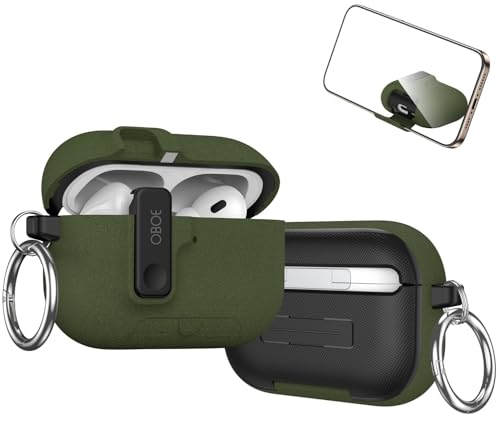 Image of Oboe Aegis Case 'Compatible with' Apple Airpods Pro 3 Case Full Protection Cover with Phone Stand, Magnetic Lock & Keyring (Stone Green) [AIRPODS & Charging CASE NOT Included]