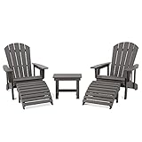 SERWALL 5-Piece Adirondack Chair and Ottoman and Table Set, Weather Resistant Adjustable Backrest...