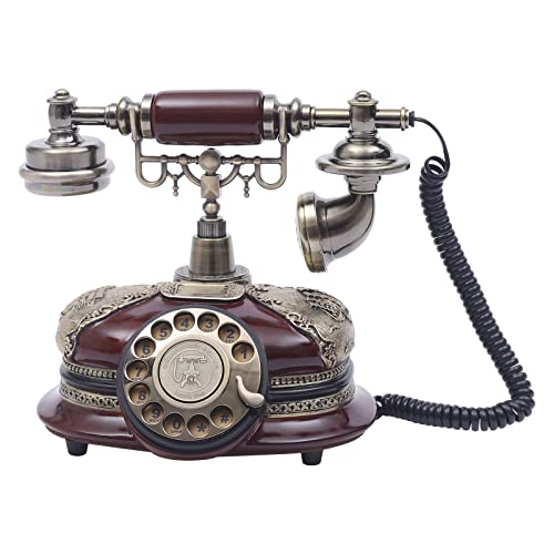Teléfono fijo clásico con disco rotatorio vintage marrón