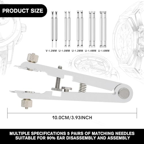 Image of Watch Spring Plier Tool Kit Watch Band Pliers with 10 Tips Pin Bar Tweezers Tool for Disassembling and Replacing Watch Wristbands (Silver)