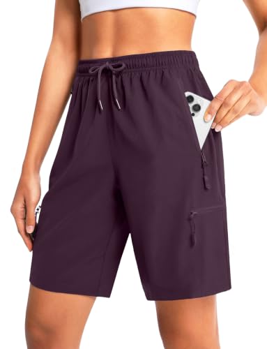 Cyasundent Women's 7" Hiking Cargo Shorts Lightweight Stretch Quick Dry Athletic Golf Summer Bermuda Shorts for Women (Wine_L)