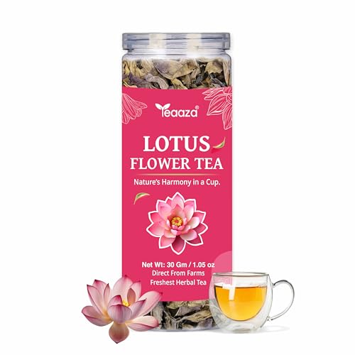 Image of Teaaza Lotus Flower Tea - 30g (60 Cups) | Herbal Caffeine-Free Detox Tea for Sleep & Relaxation | Reusable Pet Jar | Twice Steepable