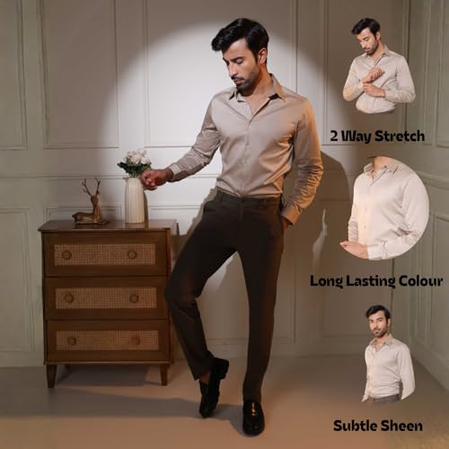 Image of SUBTRACT Men's Slim Fit Solid Spread Collar Cotton Satin Evening Shirt | Stylish Men's Wear Shirt for Office or Party