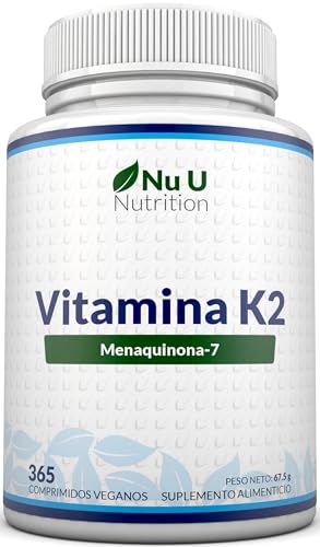 Vitamina K2 MK 7 200mcg - 365 Comprimidos Veganos - 1 al Día - Suministro Para 1 Año - Vitamina K2 Menaquinona de Alta Potencia - Fabricado en Europa - Nu U Nutrition