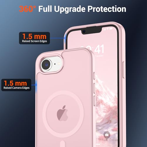 Image of SUPFINE Magnetic for iPhone 17e Case /iPhone 16e Case (Compatible with MagSafe) (Military Grade Drop Protection) Translucent Matte Shockproof Phone Cover,Light Pink