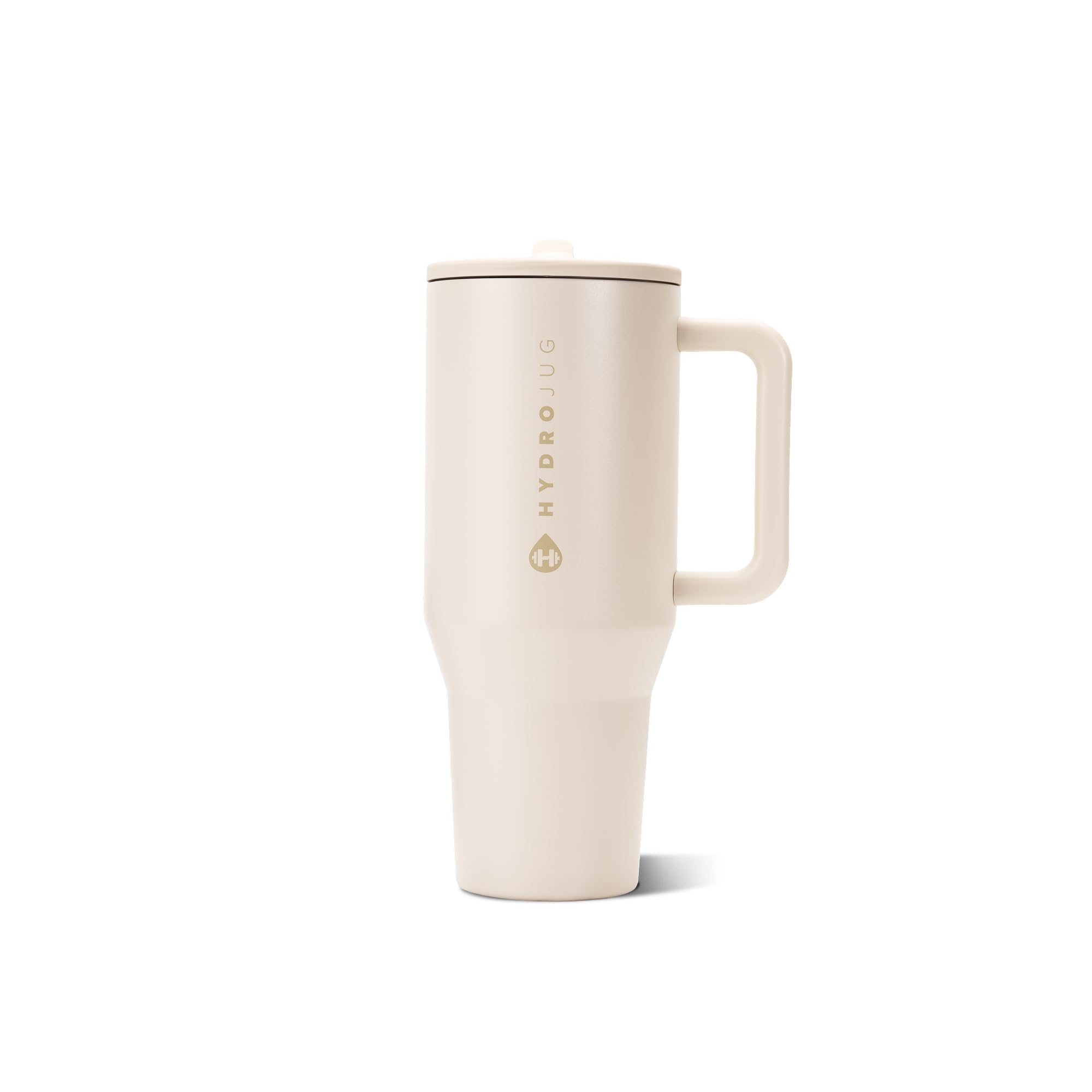 HydroJug Traveler 32oz, Insulated Tumbler with Handle & Straw, Cream | Triple wall insulated, flip straw lid, leak-resistant, stainless steel, cup holder friendly, BPA-free, dishwasher safe
