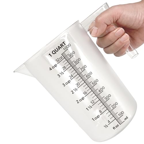 Plastic Measuring Cup with Handle Pool Chemical Measuring Cup Plastic Measuring Pitcher for Liquid Mixing Pouring Lawn Care Pet Food Motor Oil Laboratory and More (32 Fluid Ounces 1000ml)