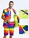 Fashonal Mens Pride Outfits Rainbow Suit for Porm Funny Party Pride Parade Short Sleeve Blazer Shorts Set with Tie Rainbow Size M
