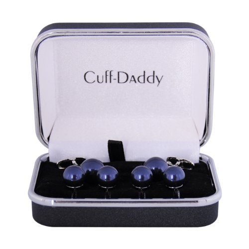 Mens Navy Blue Swarovski Simulated Pearl Cufflinks & Studs Tuxedo Formal Set For Wedding Groomsmen Groom With Travel Presentation Gift Box For Special Occasions #TOP7