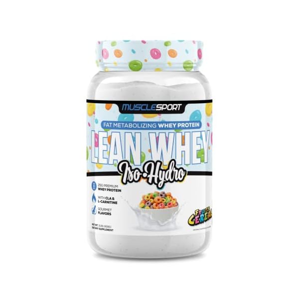 MuscleSport Lean Whey Revolution™ Protein Powder - Whey Protein Isolate - Low Calorie, Low Carb, Low Fat, Incredible Flavors - 25g Protein per Scoop (2lb, Fruity Cereal)