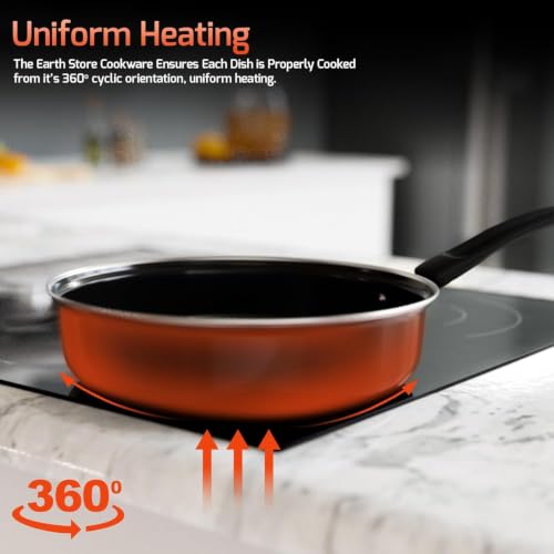Image of The Earth Store Ecoluxe Frypan - 34 x 21 CM Enamel-Ceramic Coated Iron Frypan | Durable Cooking Pan for Frying, Sauteing & Everyday Cooking | Black